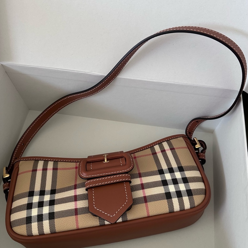 Burberry Beige and Brown Plaid Shoulder Bag - Picture 3 of 6